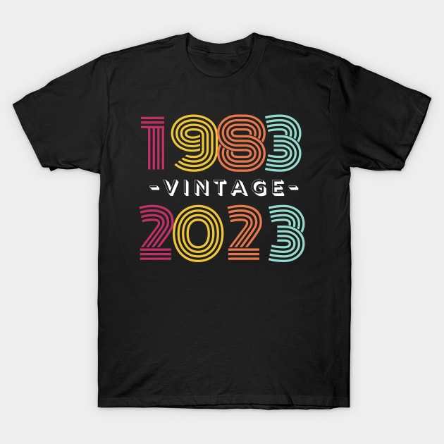 1983 Vintage 2023, 40th Birthday Anniversary, Colorful Retro T-Shirt by docferds